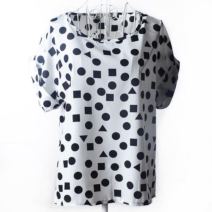 USA SIZE Short-sleeved loose large size top printed chiffon shirt