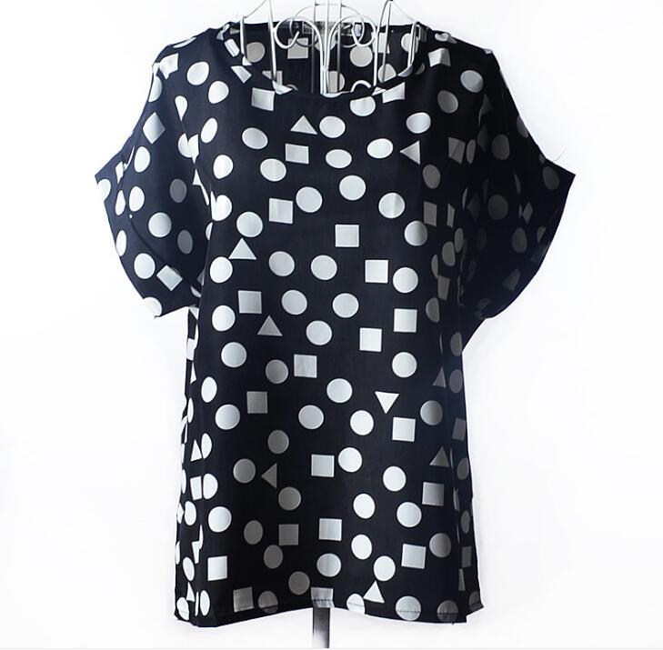 USA SIZE Short-sleeved loose large size top printed chiffon shirt