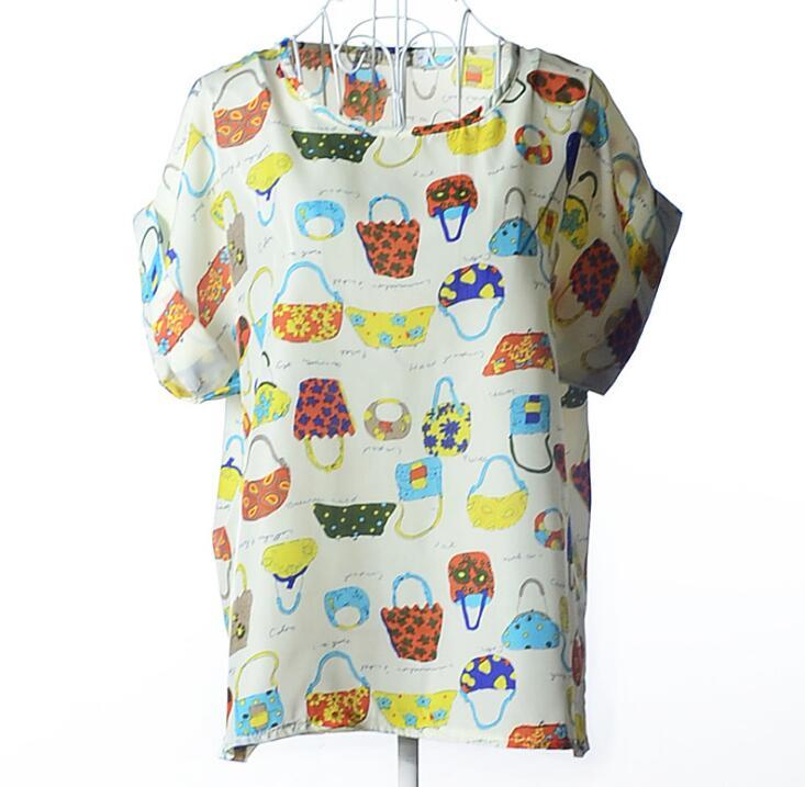 USA SIZE Short-sleeved loose large size top printed chiffon shirt