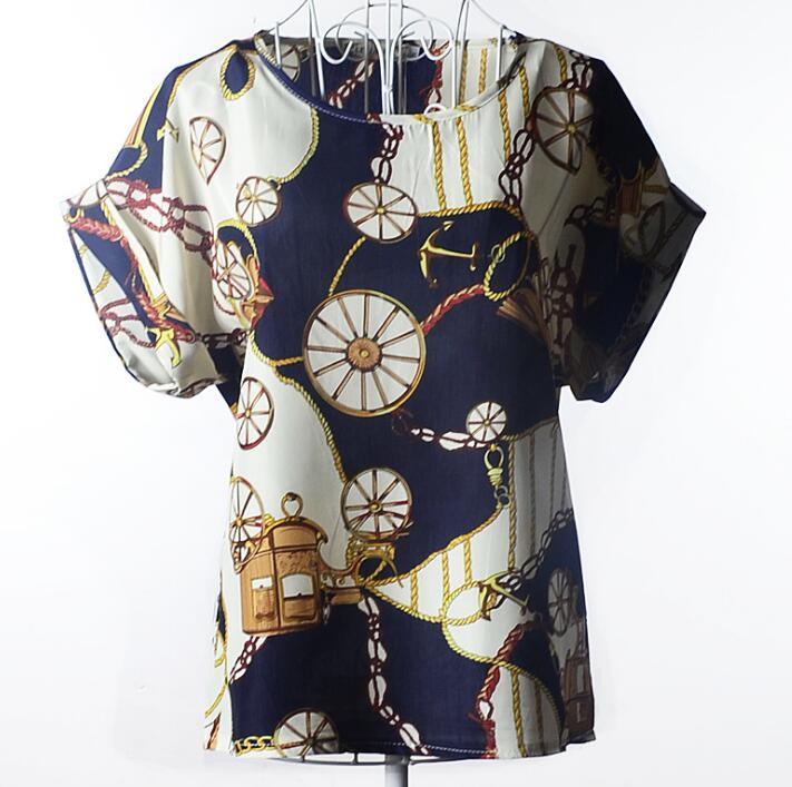 USA SIZE Short-sleeved loose large size top printed chiffon shirt