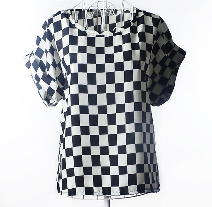 USA SIZE Short-sleeved loose large size top printed chiffon shirt