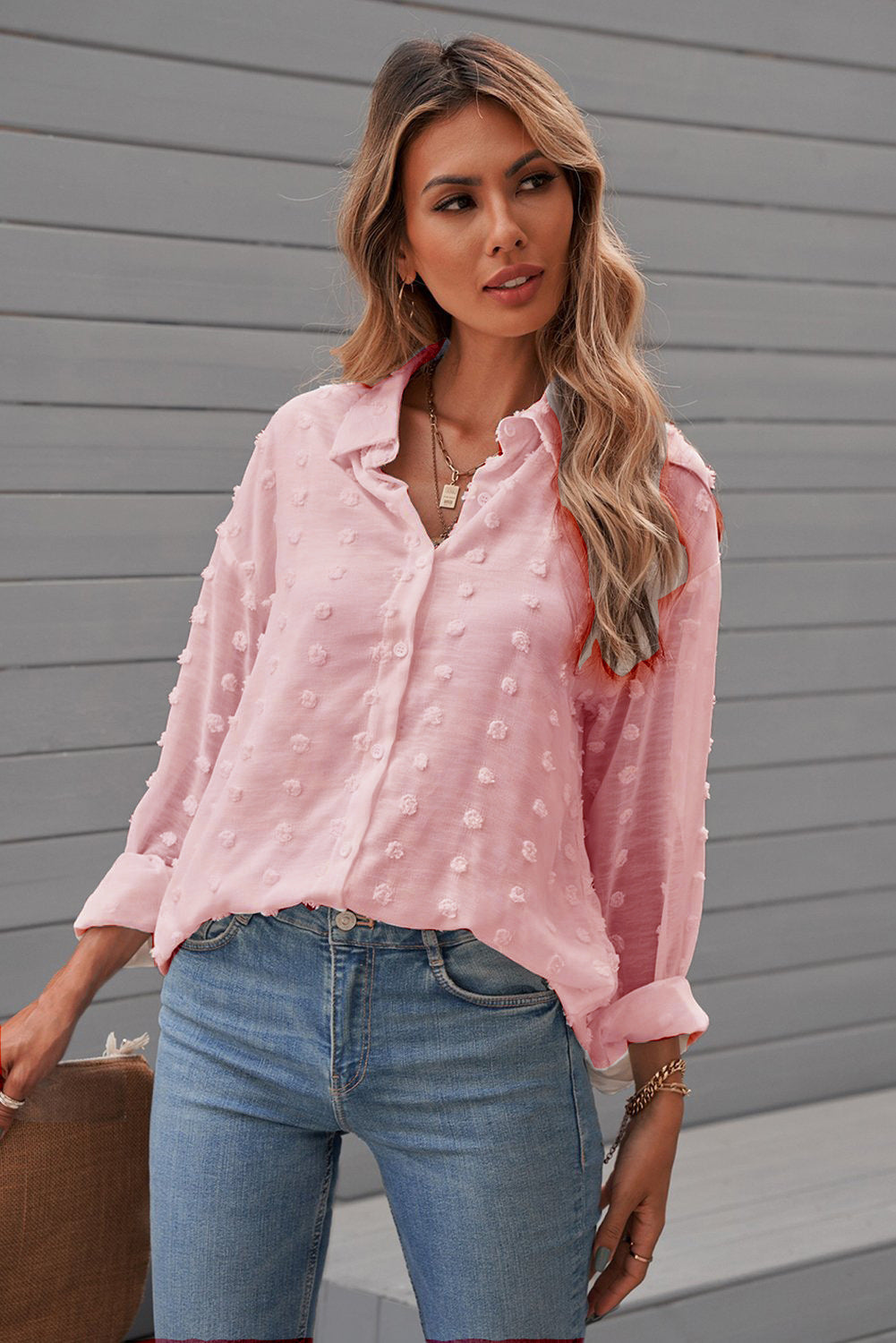 Long Sleeve Lapel Shirt Polka Dot Chiffon Cardigan Top