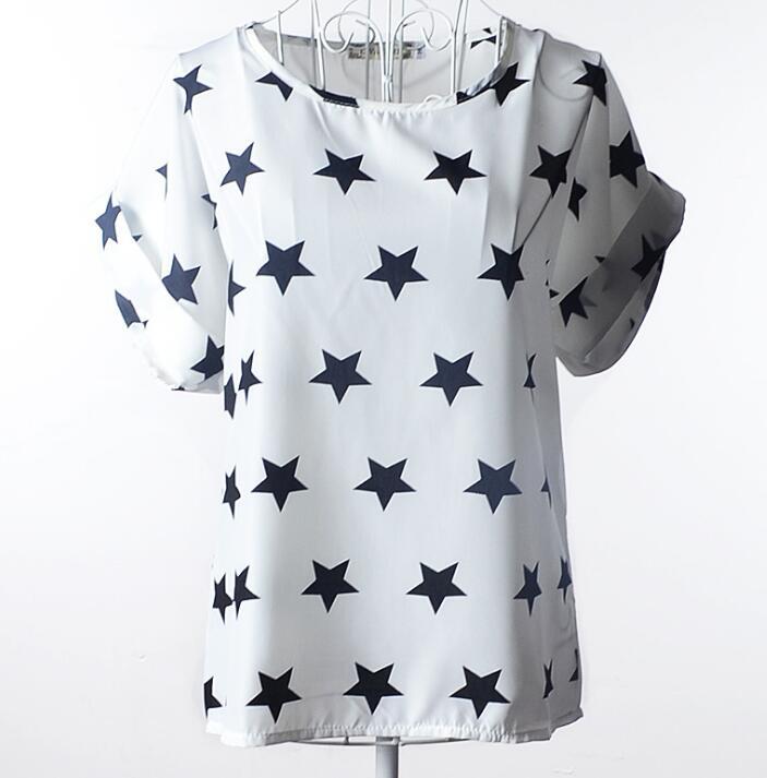 USA SIZE Short-sleeved loose large size top printed chiffon shirt