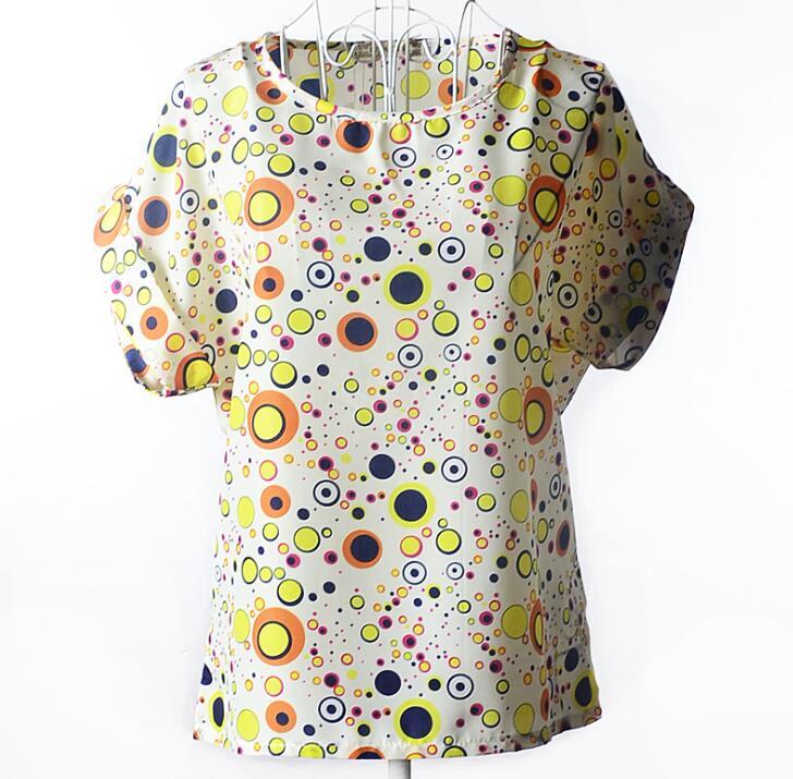 USA SIZE Short-sleeved loose large size top printed chiffon shirt