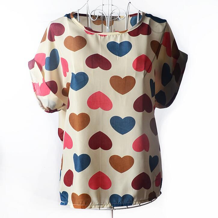 USA SIZE Short-sleeved loose large size top printed chiffon shirt