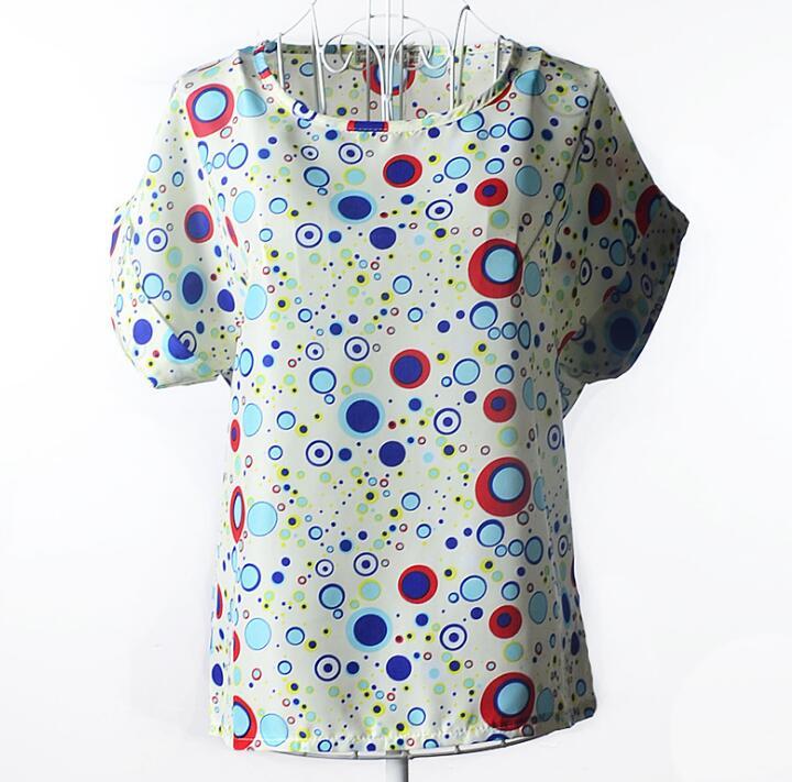 USA SIZE Short-sleeved loose large size top printed chiffon shirt